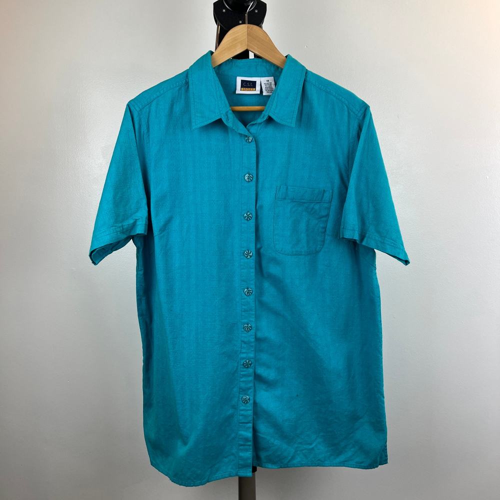 C.S.T. Sport Turquoise Short Sleeve Button Down Shirt Men's 1X